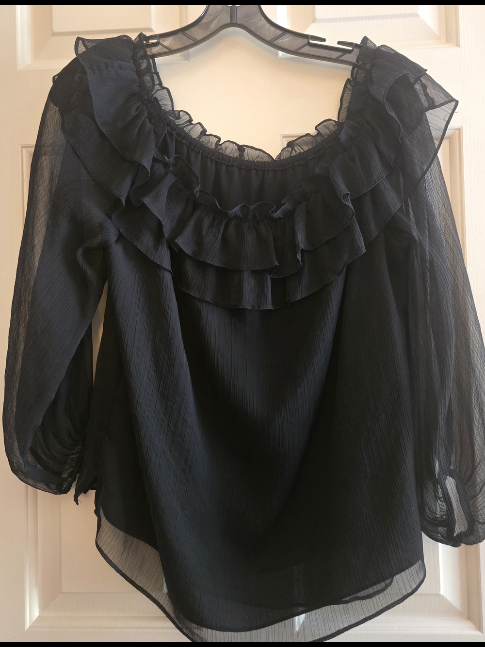 Vince Camuto Black Ruffle Sheer Blouse